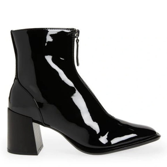 Nordstrom Open Edit Chloe Zip Boots Black Vegan Patent Leather Chunky Sq… - Picture 2 of 16